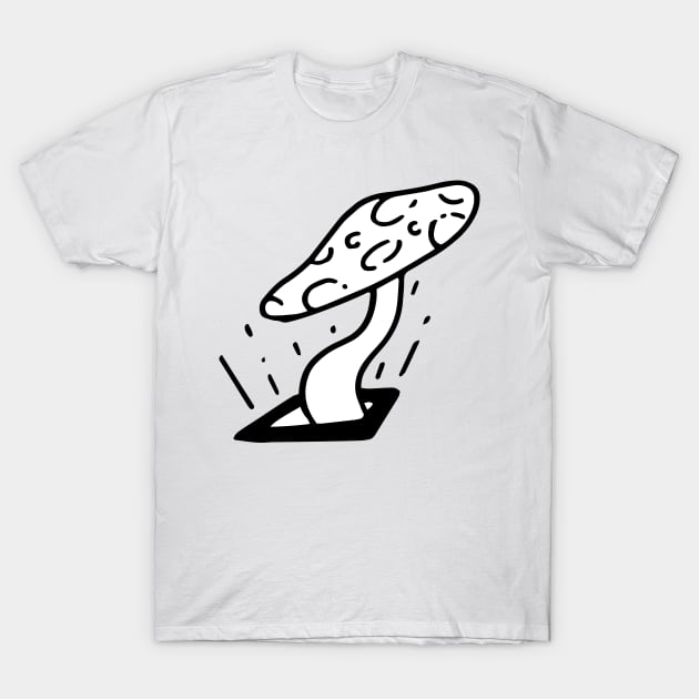 Forest Mushroom Growing From The Ground Doodle Art T-Shirt by VANDERVISUALS